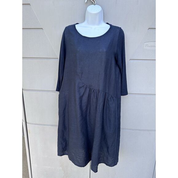 Whyci Milano Women Lagenlook Black Linen Cocoon Style Dress Sz 42 IT/6 US Chic - Picture 2 of 13